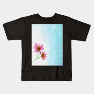 Beautiful pink cosmos flowers falling in the air Kids T-Shirt